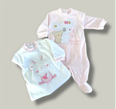 Комплект ромпъри CHICCO, включва 2 броя ромпъри от мека плюшена материя - снимка 1 - Новородено момиче - Yomi.Kids