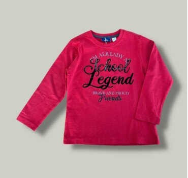 Детска блуза Legend CHICCO за момче в червено, с дълъг ръкав и принт надписи. Състав: 100% Памук - снимка 1 - Блузи за момче - Yomi.Kids