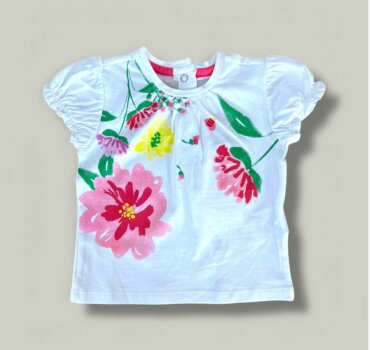 Тениска CHICCO с цветя, в бяло - снимка 1 - Тениски и потници за момиче - Yomi.Kids