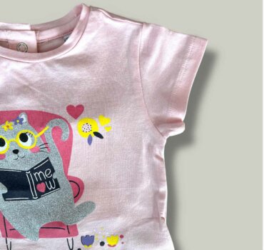 Бебешка тениска CHICCO Cat в бледо розово - снимка 2 - Тениски и потници за момиче - Yomi.Kids