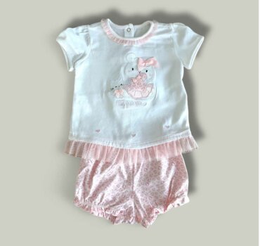 Комплект CHICCO Pink Leo в бяло и бледо розово - снимка 1 - Комплекти с къс ръкав за момиче - Yomi.Kids