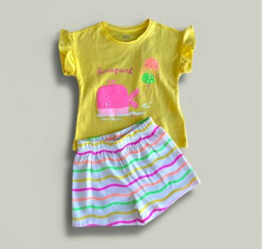 Комплект CHICCO Whale в жълто и райе - снимка 1 - Комплекти с къс ръкав за момиче - Yomi.Kids