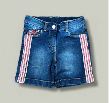 Къс дънков панталон CHICCO с бродерия, в тъмно синьо - снимка 1 - Къси панталони за момиче - Yomi.Kids