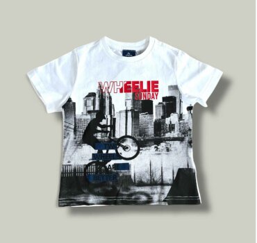 Тениска CHICCO Wheelie в бяло - снимка 1 - Тениски и потници за момче - Yomi.Kids