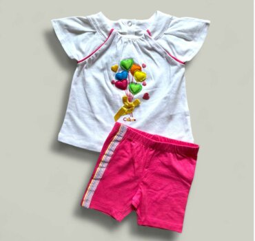 Комплект CHICCO Ballons в бяло и циклама - снимка 1 - Комплекти с къс ръкав за момиче - Yomi.Kids