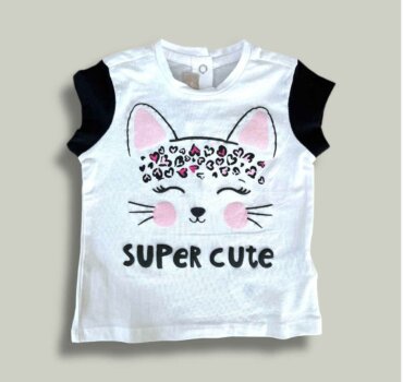 Тениска CHICCO Cute в бяло и черно - снимка 1 - Тениски и потници за момиче - Yomi.Kids