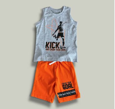Комплект CHICCO Kick в сиво и оранжево - снимка 1 - Комплекти с къс ръкав за момче - Yomi.Kids