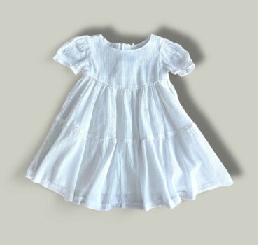 Рокля CHICCO в бяло от ефирна памучна материя - снимка 1 - Рокли и поли - Yomi.Kids