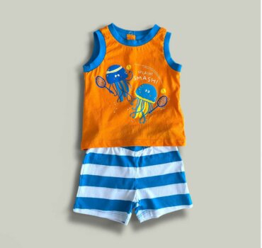 Комплект CHICCO Octopus в синьо и оранжево - снимка 1 - Комплекти с къс ръкав за момче - Yomi.Kids
