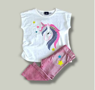 Комплект CHICCO Unicorn в бяло и розово - снимка 1 - Комплекти с къс ръкав за момиче - Yomi.Kids