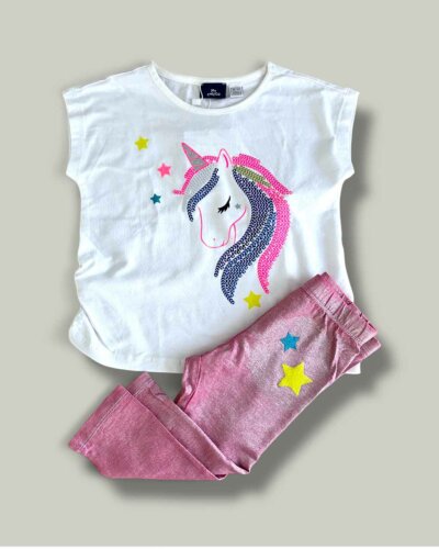 Комплект CHICCO Unicorn в бяло и розово - снимка 1 - Комплекти с къс ръкав за момиче - Yomi.Kids