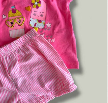 Комплект CHICCO Icecream в розово и райе - снимка 2 - Комплекти с къс ръкав за момиче - Yomi.Kids