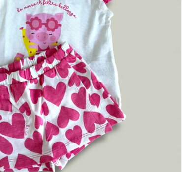 Комплект CHICCO Pig в бяло и циклама - снимка 4 - Комплекти с къс ръкав за момиче - Yomi.Kids