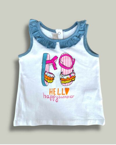 Бебешки потник CHICCO Hello в бяло - снимка 1 - Тениски и потници за момиче - Yomi.Kids