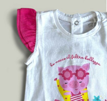 Комплект CHICCO Pig в бяло и циклама - снимка 2 - Комплекти с къс ръкав за момиче - Yomi.Kids