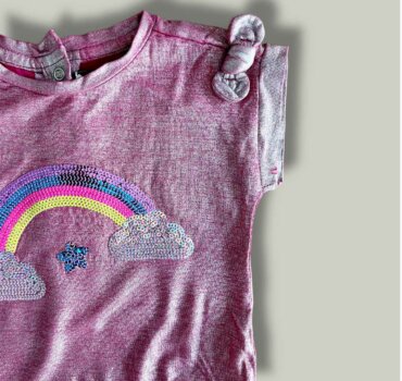 Бебешка рокля CHICCO Rainbow от мека розова материя - снимка 2 - Рокли и поли - Yomi.Kids