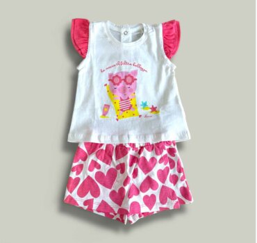 Комплект CHICCO Pig в бяло и циклама - снимка 1 - Комплекти с къс ръкав за момиче - Yomi.Kids