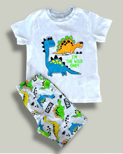 Пижама CHICCO Dino в бяло и сиво - снимка 1 - Пижами за момче - Yomi.Kids