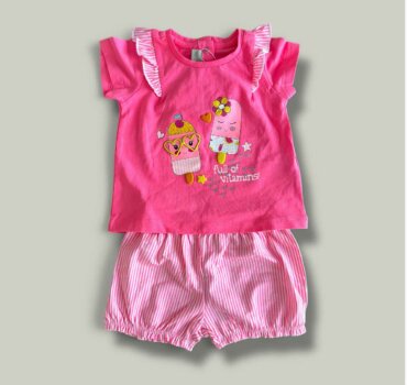 Комплект CHICCO Icecream в розово и райе - снимка 1 - Комплекти с къс ръкав за момиче - Yomi.Kids