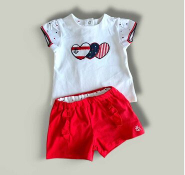 Комплект CHICCO Navy в бяло и червено - снимка 1 - Комплекти с къс ръкав за момиче - Yomi.Kids