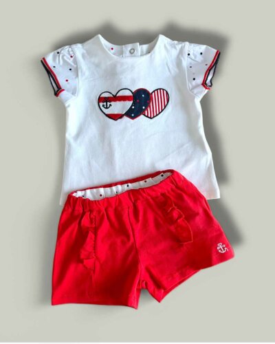 Комплект CHICCO Navy в бяло и червено - снимка 1 - Комплекти с къс ръкав за момиче - Yomi.Kids