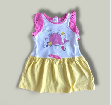 Бебешка рокля CHICCO Pink Whale в бяло и жълто - снимка 1 - Рокли и поли - Yomi.Kids