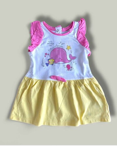 Бебешка рокля CHICCO Pink Whale в бяло и жълто - снимка 1 - Рокли и поли - Yomi.Kids