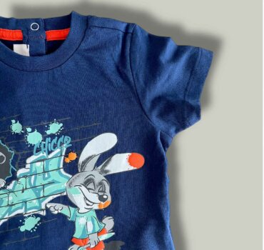 Комплект CHICCO Graffiti в оранжево и тъмно синьо - снимка 2 - Комплекти с къс ръкав за момче - Yomi.Kids