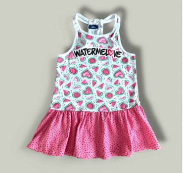 Рокля CHICCO Watermelove в бяло и розово - снимка 1 - Рокли и поли - Yomi.Kids