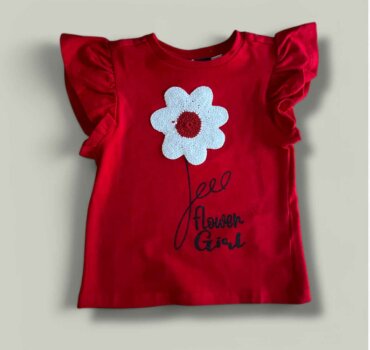 Тениска CHICCO с бродерия в червено - снимка 1 - Тениски и потници за момиче - Yomi.Kids