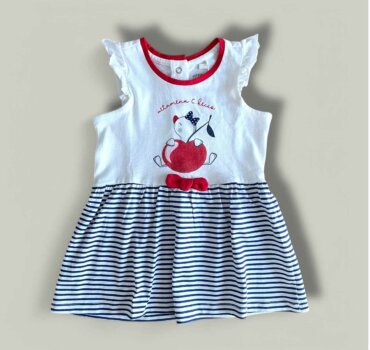 Бебешка рокля CHICCO Cherry в бяло и тъмно синьо - снимка 1 - Рокли и поли - Yomi.Kids