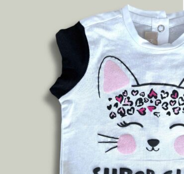 Тениска CHICCO Cute в бяло и черно - снимка 2 - Тениски и потници за момиче - Yomi.Kids