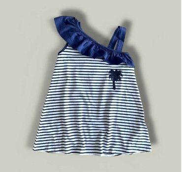 Рокля CHICCO Palm в бяло и тъмно синьо райе - снимка 1 - Рокли и поли - Yomi.Kids