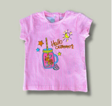 Бебешка тениска CHICCO Summer в розово и бяло райе - снимка 1 - Тениски и потници за момиче - Yomi.Kids