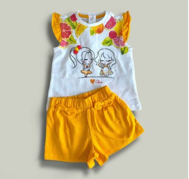 Комплект CHICCO Peach в бяло и оранжево - снимка 1 - Комплекти с къс ръкав за момиче - Yomi.Kids