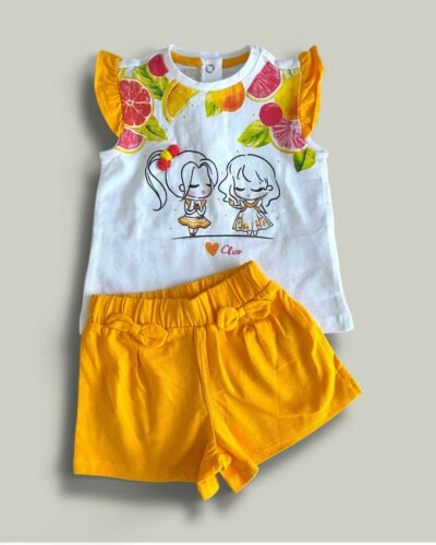 Комплект CHICCO Peach в бяло и оранжево - снимка 1 - Комплекти с къс ръкав за момиче - Yomi.Kids