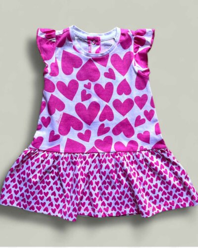 Бебешка рокля CHICCO Pink Heart в бяло и циклама - снимка 1 - Рокли и поли - Yomi.Kids