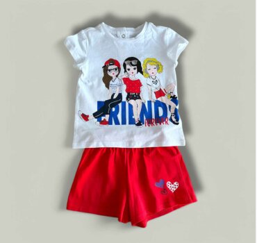 Комплект CHICCO Friends в бяло и червено - снимка 1 - Комплекти с къс ръкав за момиче - Yomi.Kids