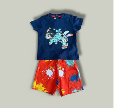 Комплект CHICCO Graffiti в оранжево и тъмно синьо - снимка 1 - Комплекти с къс ръкав за момче - Yomi.Kids