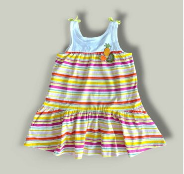 Бебешка рокля CHICCO Fruits с десен на райе - снимка 1 - Рокли и поли - Yomi.Kids