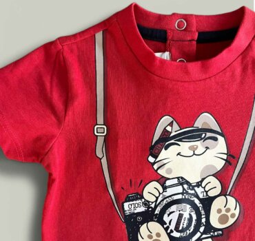 Бебешка тениска CHICCO коте в червено - снимка 2 - Тениски и потници за момче - Yomi.Kids