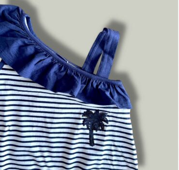 Рокля CHICCO Palm в бяло и тъмно синьо райе - снимка 2 - Рокли и поли - Yomi.Kids