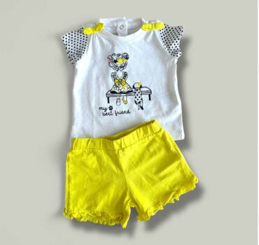 Комплект CHICCO Dots в бяло и жълто - снимка 1 - Комплекти с къс ръкав за момиче - Yomi.Kids