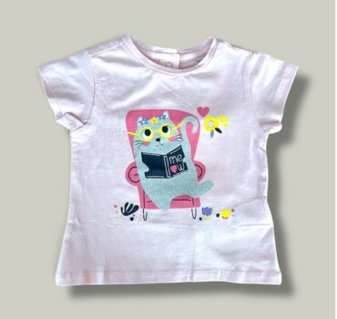 Бебешка тениска CHICCO Cat в бледо розово - снимка 1 - Тениски и потници за момиче - Yomi.Kids
