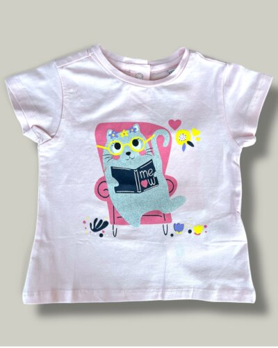 Бебешка тениска CHICCO Cat в бледо розово - снимка 1 - Тениски и потници за момиче - Yomi.Kids