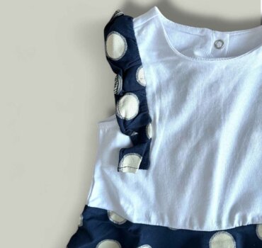 Бебешка рокля CHICCO Dots в бяло и тъмно синьо - снимка 2 - Рокли и поли Yomi.Kids