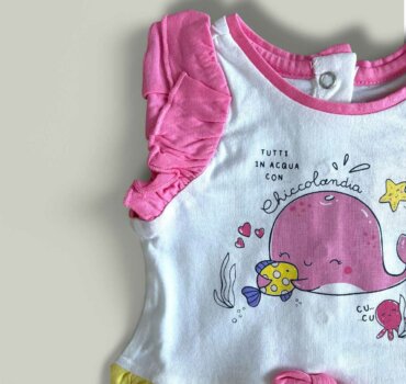 Бебешка рокля CHICCO Pink Whale в бяло и жълто - снимка 3 - Рокли и поли - Yomi.Kids