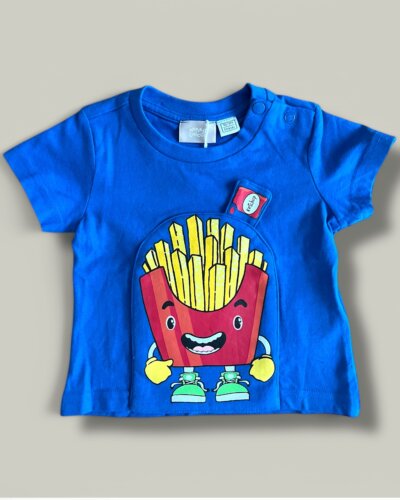 Бебешка тениска CHICCO Fries в наситено синьо - снимка 1 - Тениски и потници за момче - Yomi.Kids