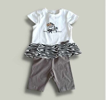 Комплект CHICCO Zebra в бяло и тъмно сиво - снимка 1 - Комплекти с къс ръкав за момиче - Yomi.Kids