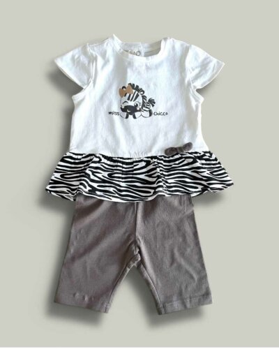 Комплект CHICCO Zebra в бяло и тъмно сиво - снимка 1 - Комплекти с къс ръкав за момиче - Yomi.Kids